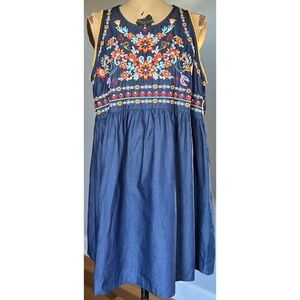 IMPRESSIONS Margs In Milan Embroidered Chambray Dress L